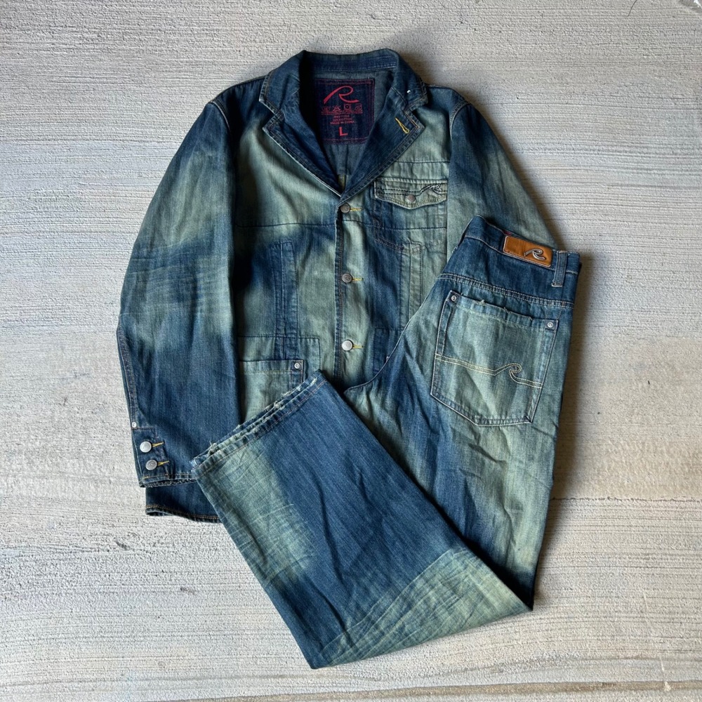 Vintage 2000s Y2K Request baggy jeans and jean jacket blue denim set
